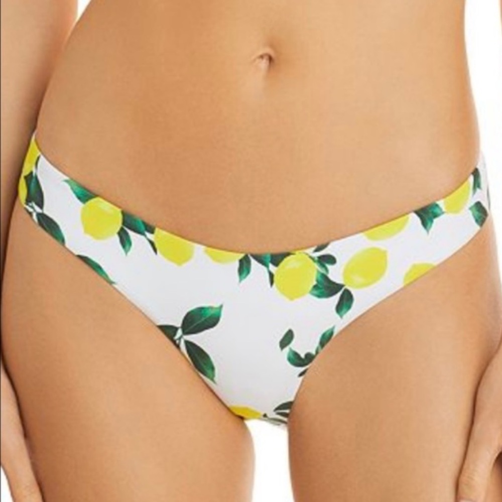 NWOT Aqua Swim White Lemon Print Swimsuit Bikini Bottom Medium‎